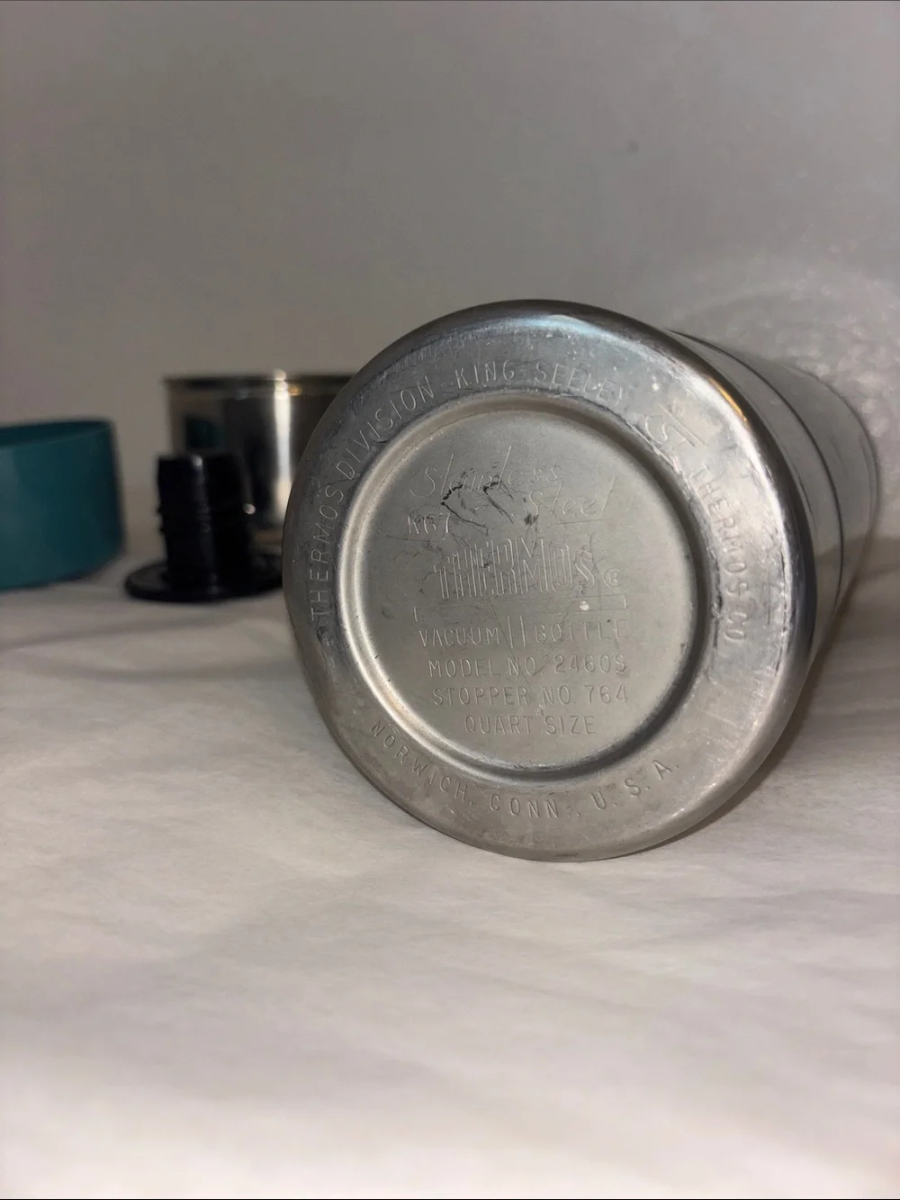 1970s Thermos Stainless Steel Vacuum Bottle Model 2460S Quart size
